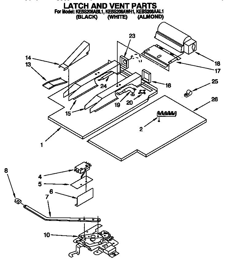 KitchenAid KEBS208AAL1 latch and vent diagram