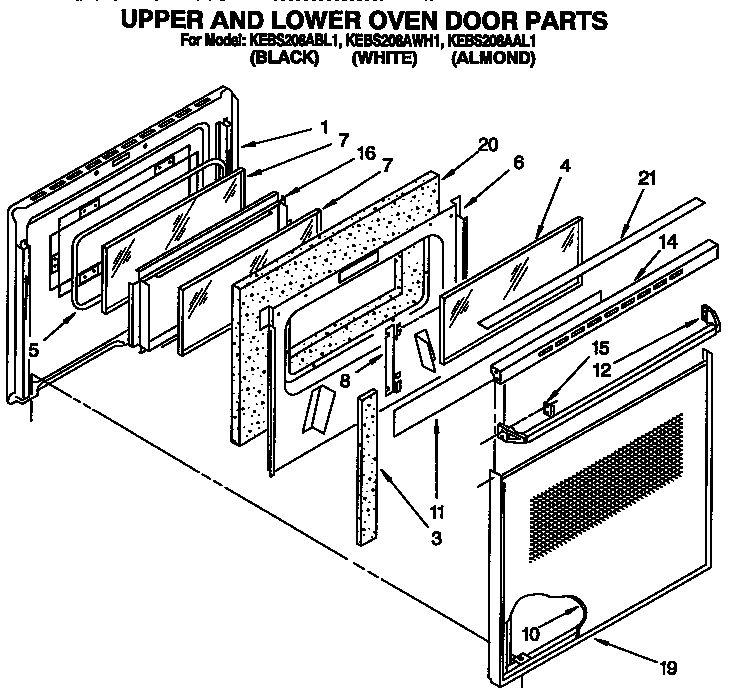 KitchenAid KEBS208AAL1 upper and lower oven door diagram