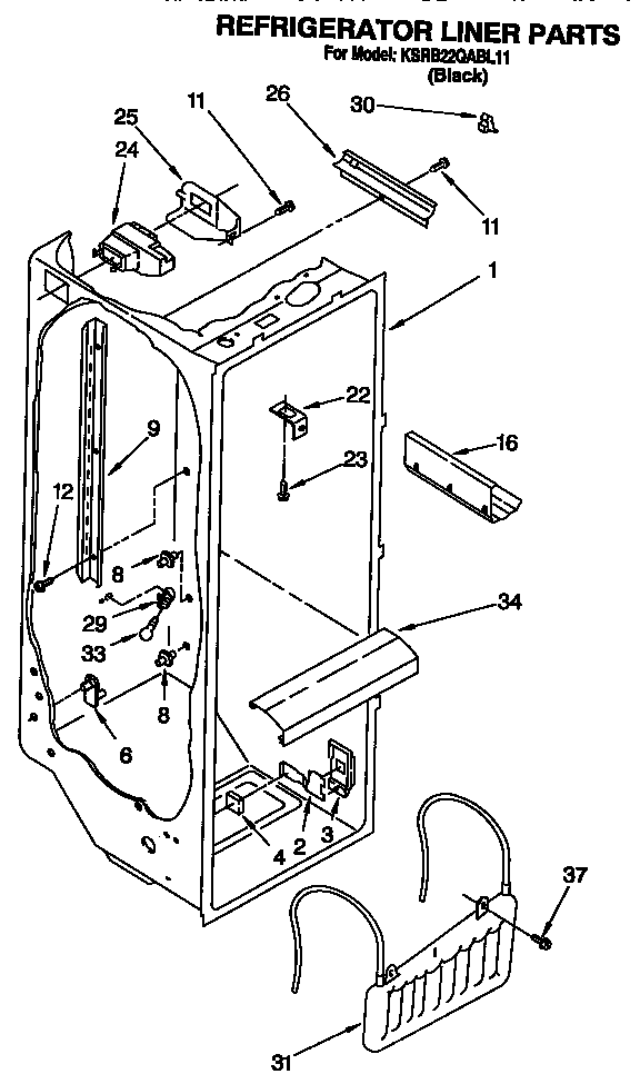 KitchenAid KSRB22QABL11 refrigerator liner diagram