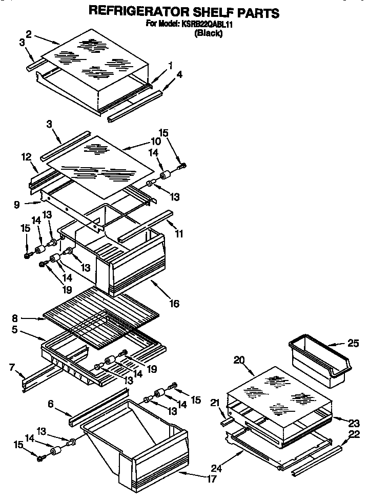 KitchenAid KSRB22QABL11 refrigerator shelf diagram