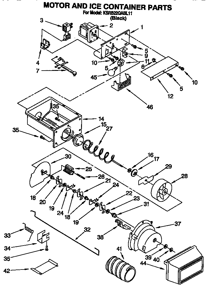KitchenAid KSRB22QABL11 motor and ice container diagram