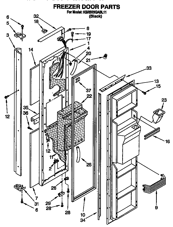 KitchenAid KSRB22QABL11 freezer door diagram