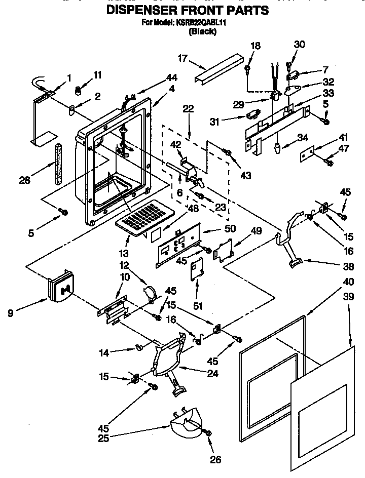 KitchenAid KSRB22QABL11 dispenser front diagram