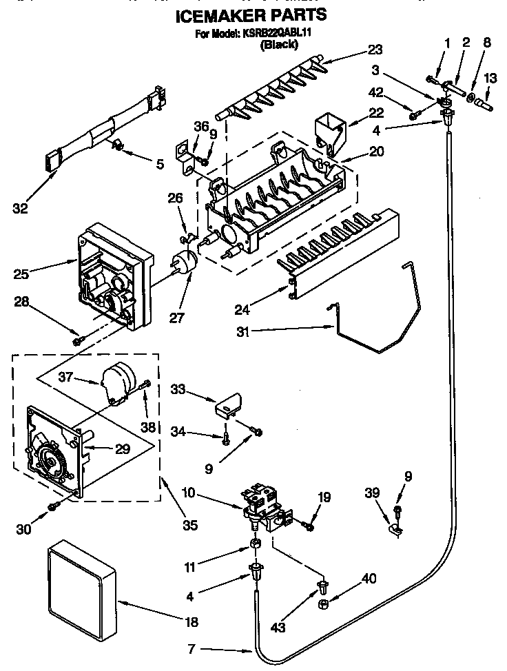 KitchenAid KSRB22QABL11 icemaker diagram