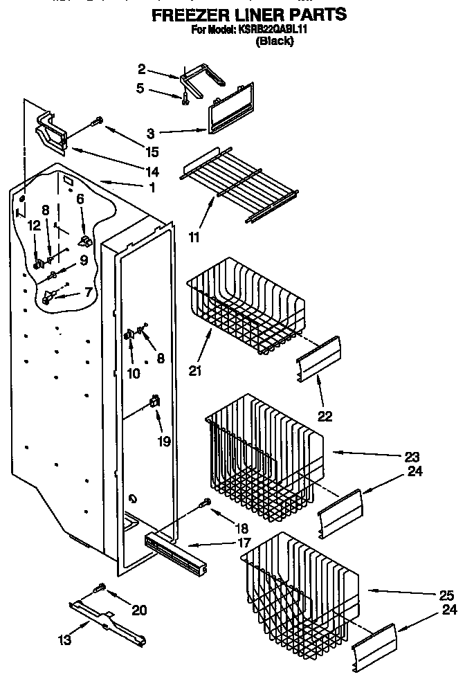 KitchenAid KSRB22QABL11 freezer liner diagram