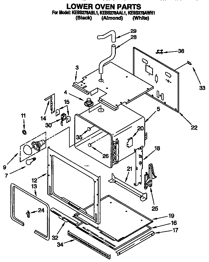KitchenAid KEBS278AWH1 lower oven diagram