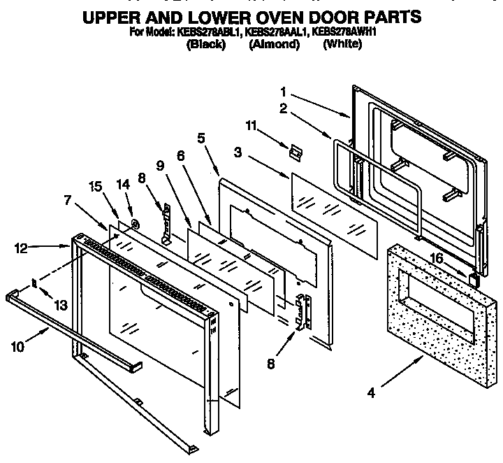 KitchenAid KEBS278AWH1 upper and lower oven door diagram