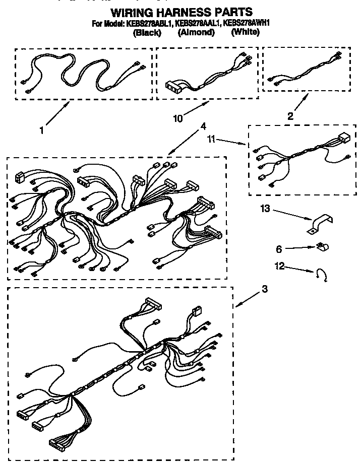 KitchenAid KEBS278AWH1 wiring harness diagram