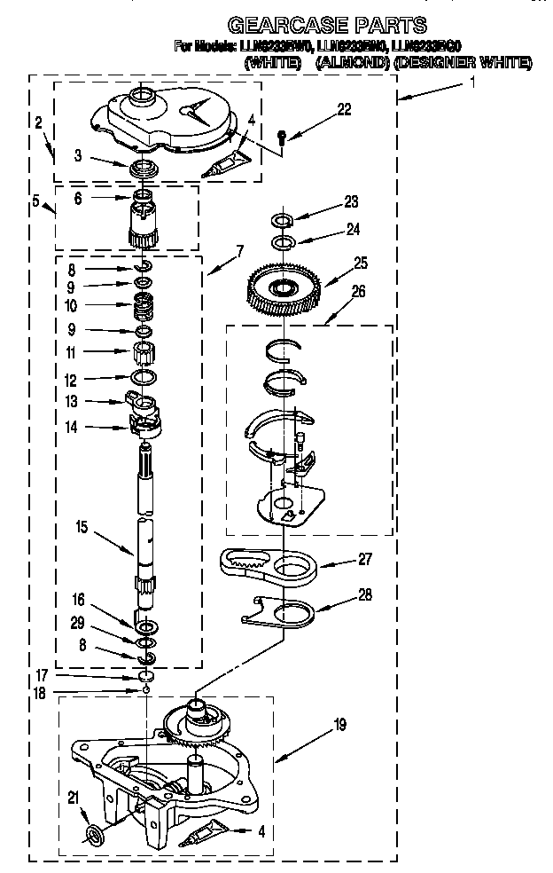 Whirlpool LLN8233BQ0 gearcase diagram