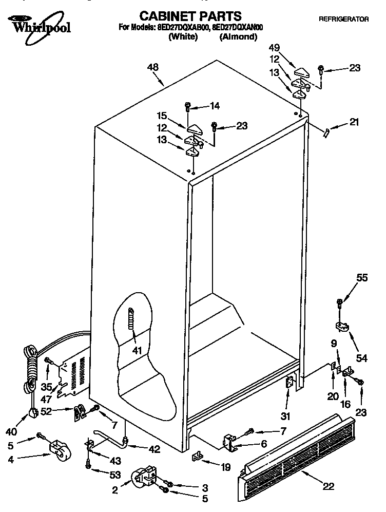 Whirlpool 8ED27DQXAN00 cabinet diagram