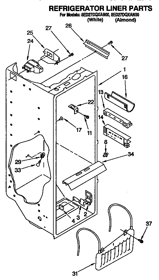 Whirlpool 8ED27DQXAN00 refrigerator liner diagram