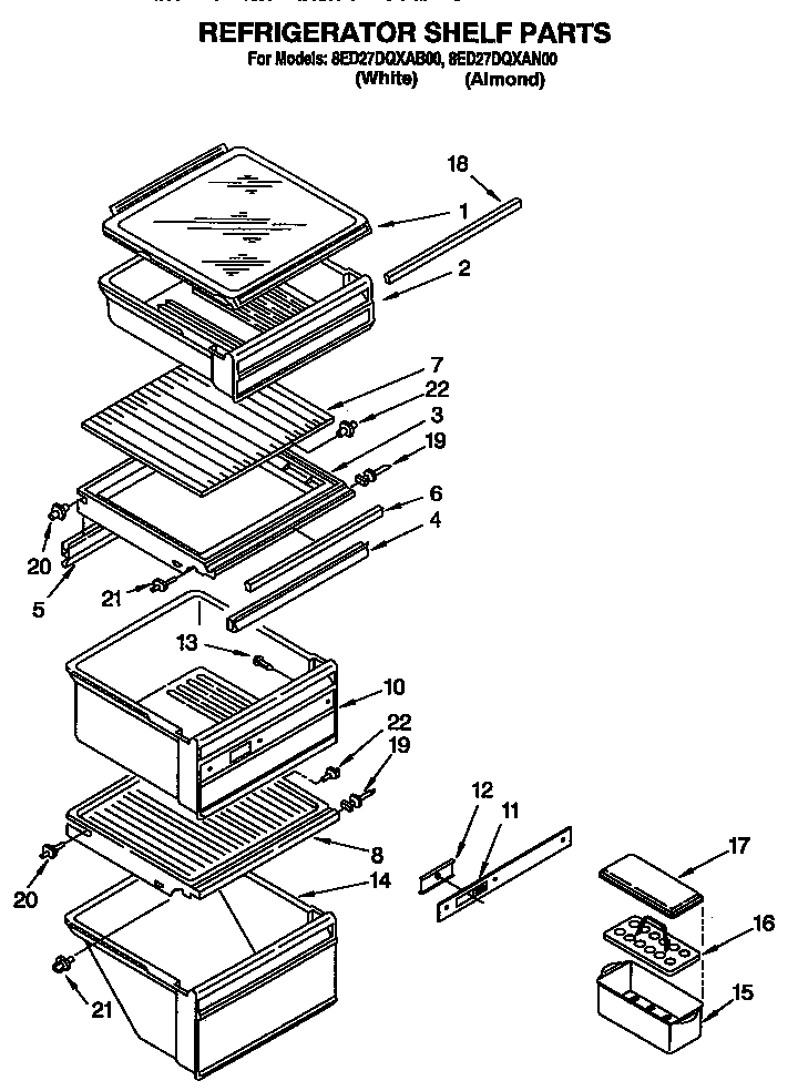 Whirlpool 8ED27DQXAN00 refrigerator shelf diagram