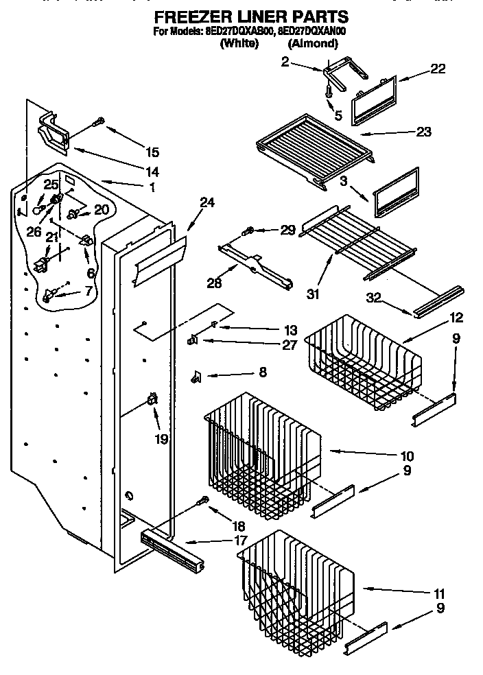 Whirlpool 8ED27DQXAN00 freezer liner diagram