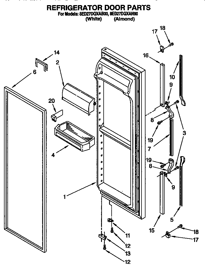 Whirlpool 8ED27DQXAN00 refrigerator door diagram