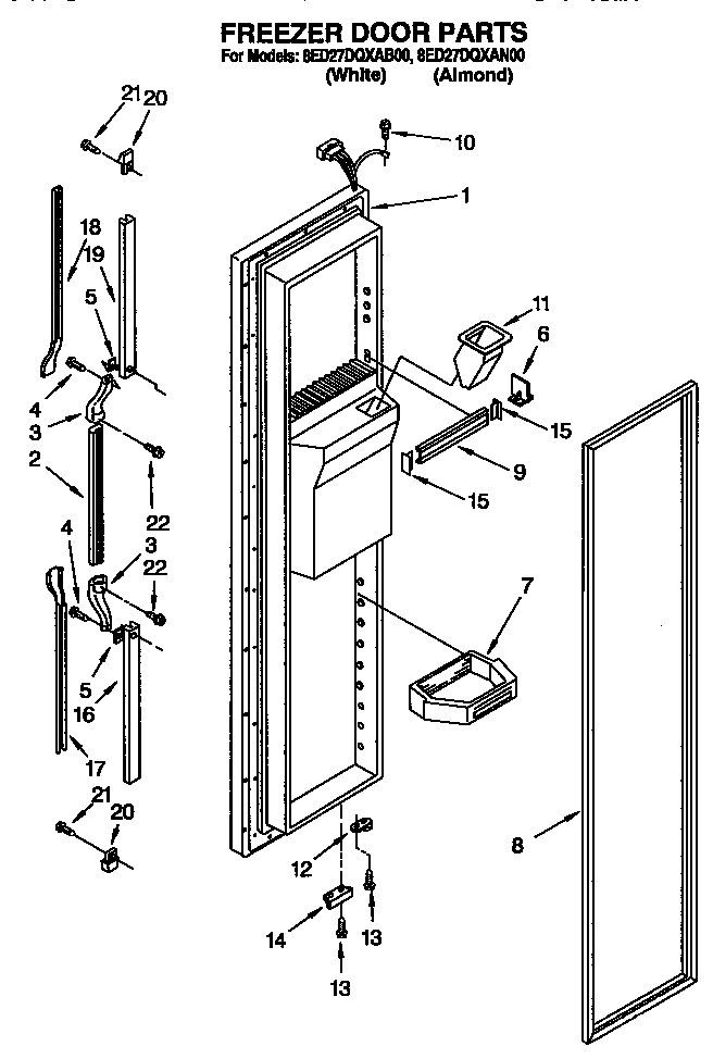 Whirlpool 8ED27DQXAN00 freezer door diagram