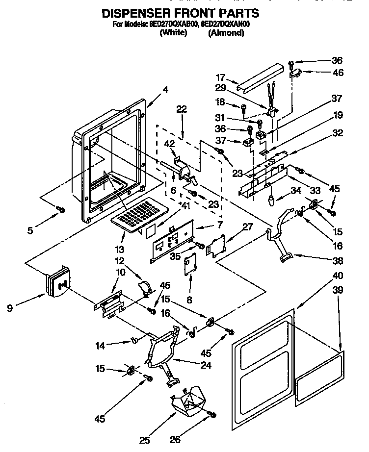 Whirlpool 8ED27DQXAN00 dispenser front diagram