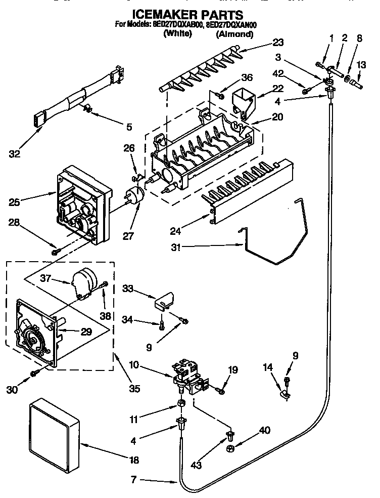 Whirlpool 8ED27DQXAN00 icemaker diagram