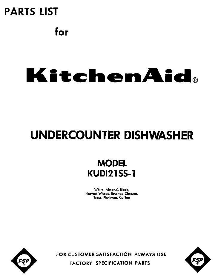 KitchenAid KUD121SS1 front cover diagram