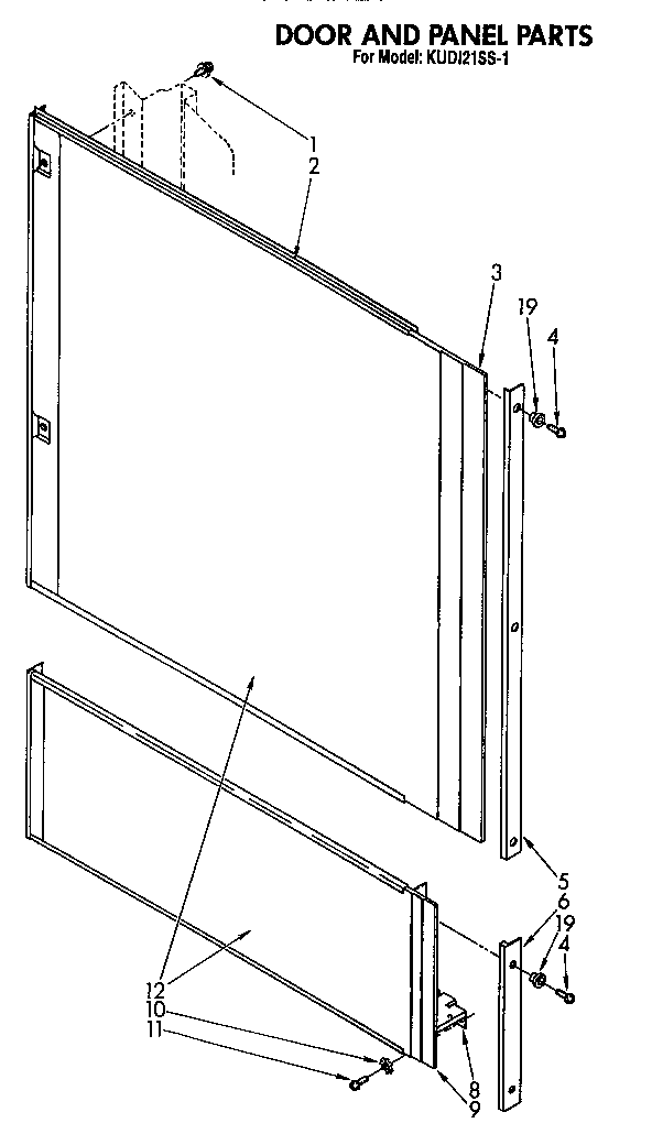 KitchenAid KUD121SS1 door and panel diagram