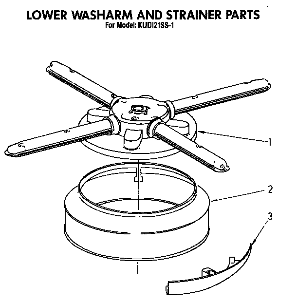KitchenAid KUD121SS1 lower wash arm and strainer diagram