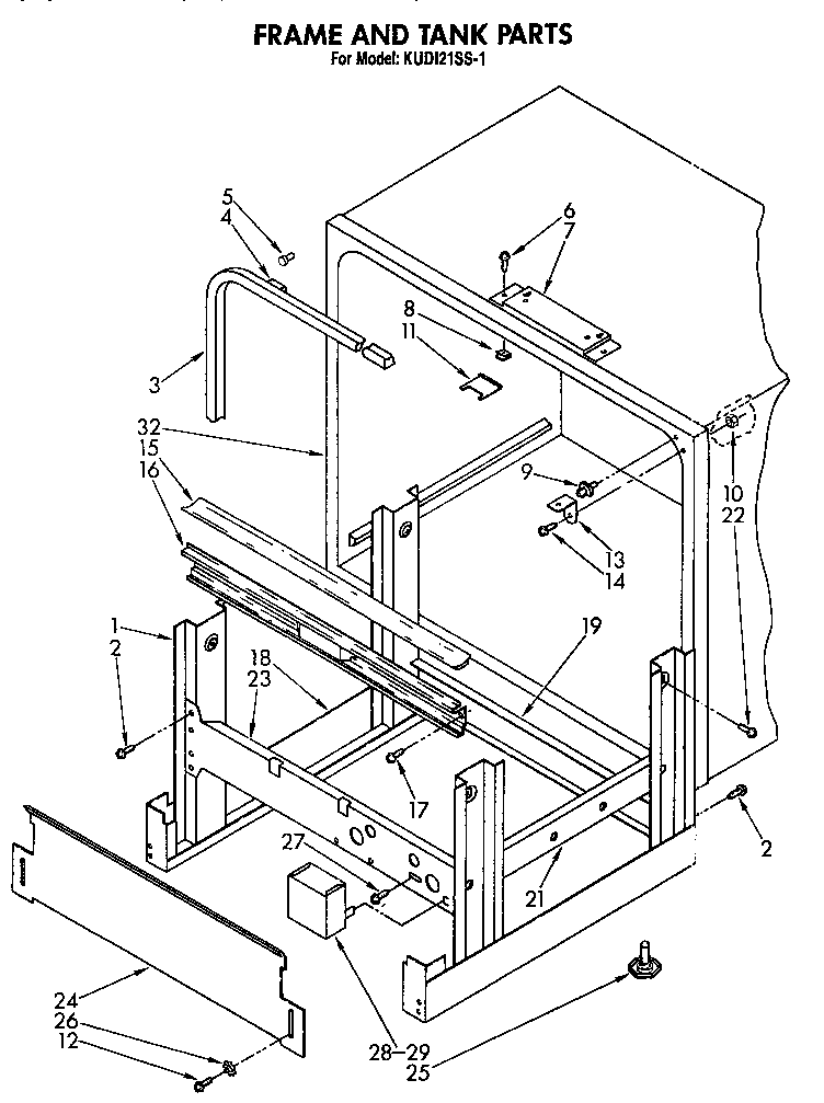 KitchenAid KUD121SS1 frame and tank diagram
