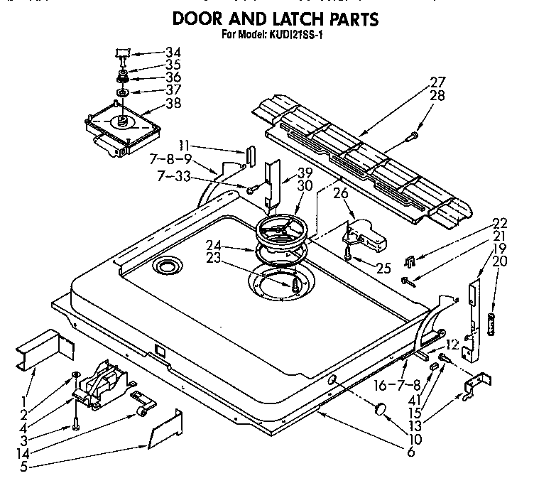 KitchenAid KUD121SS1 door and latch diagram