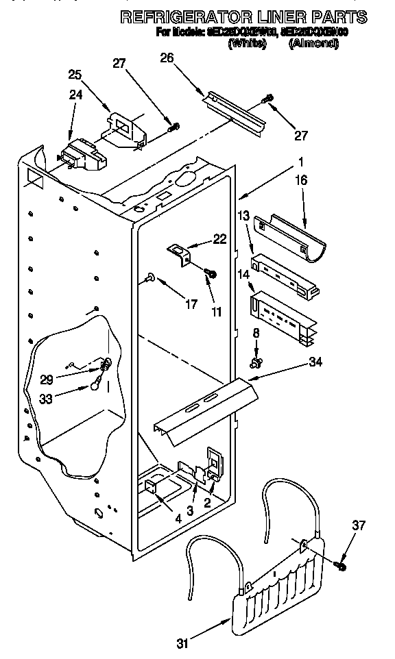 Whirlpool 8ED25DQXBN00 refrigerator liner diagram