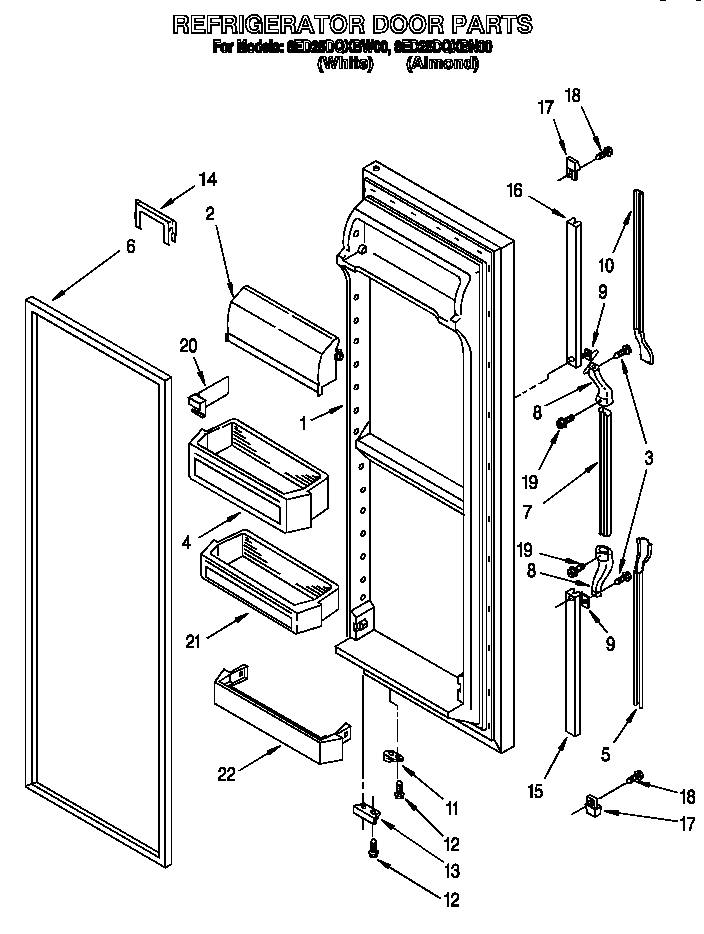 Whirlpool 8ED25DQXBN00 refrigerator door diagram