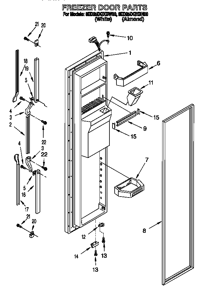 Whirlpool 8ED25DQXBN00 freezer door diagram