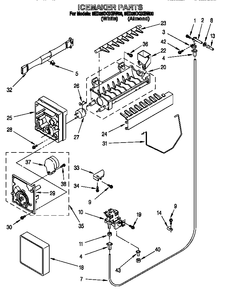 Whirlpool 8ED25DQXBN00 icemaker diagram