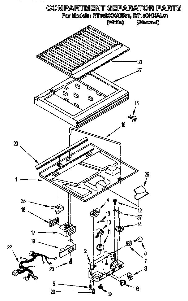 Roper RT18DKXAL01 compartment separator diagram