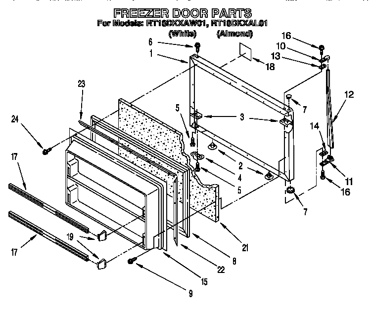Roper RT18DKXAL01 freezer door diagram