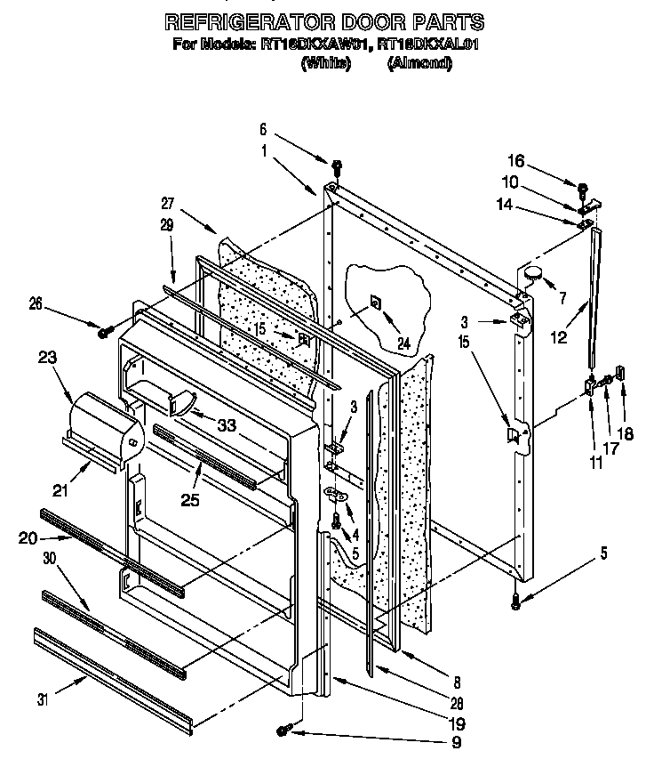 Roper RT18DKXAL01 refrigerator door diagram