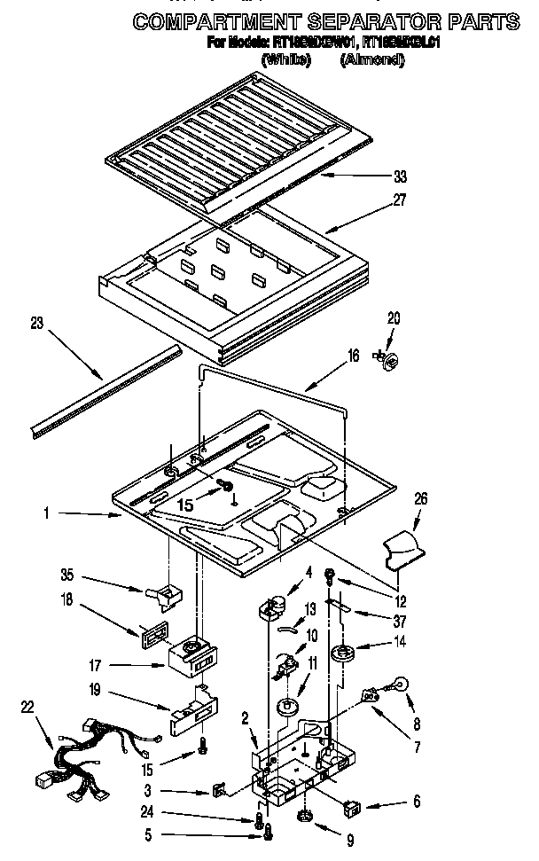 Roper RT18BMXBL01 compartment separator diagram