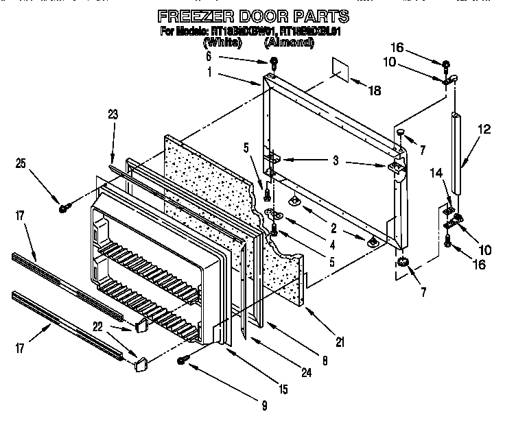 Roper RT18BMXBL01 freezer door diagram