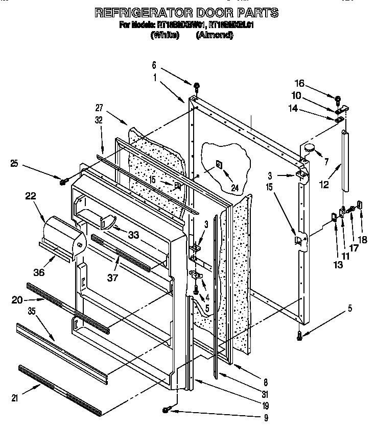 Roper RT18BMXBL01 refrigerator door diagram