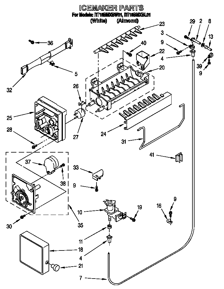Roper RT18BMXBL01 icemaker diagram