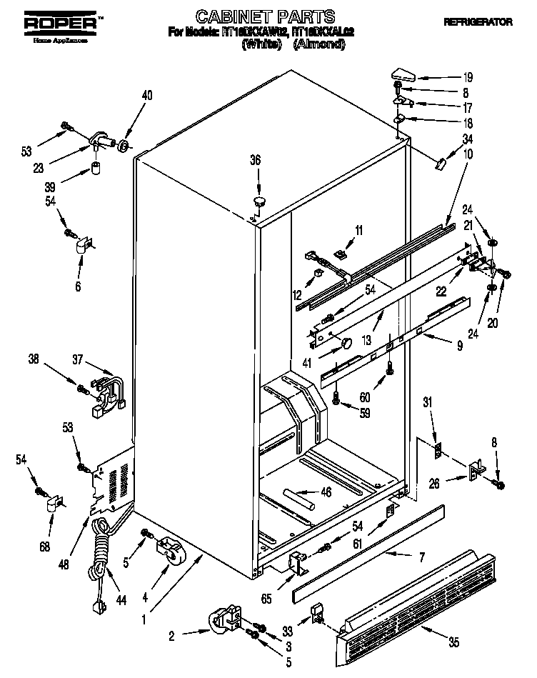 Roper RT18DKXAL02 cabinet diagram