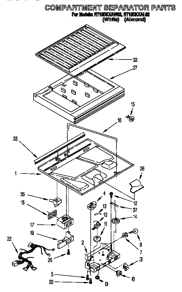 Roper RT18DKXAL02 compartment separator diagram
