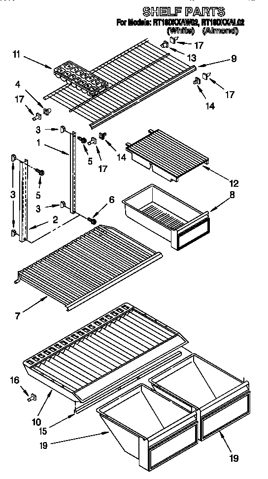 Roper RT18DKXAL02 shelf diagram