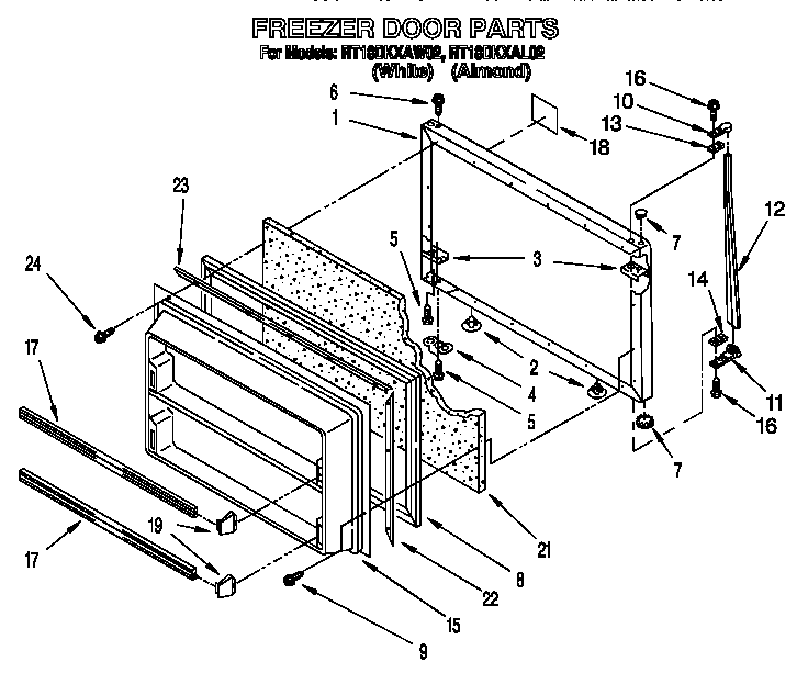Roper RT18DKXAL02 freezer door diagram