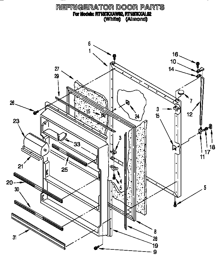 Roper RT18DKXAL02 refrigerator door diagram