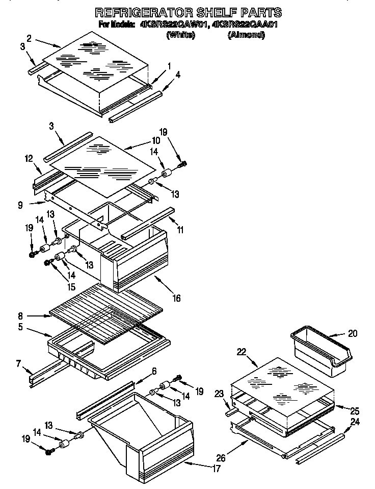 KitchenAid 4KSRS22QAW01 refrigerator shelf diagram