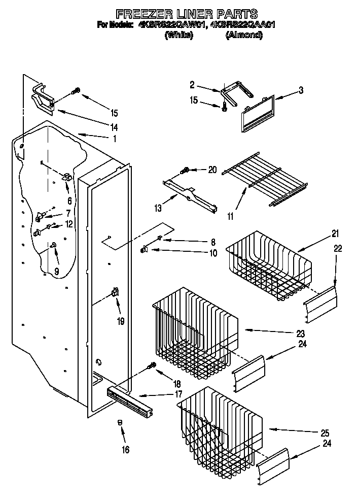 KitchenAid 4KSRS22QAW01 freezer liner diagram