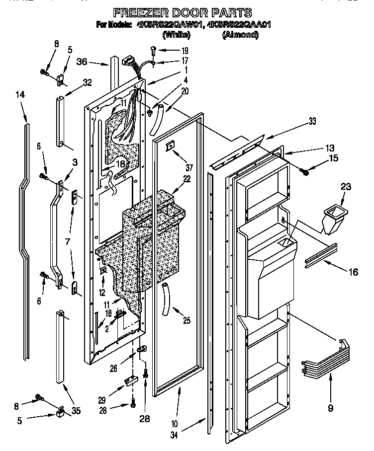 KitchenAid 4KSRS22QAW01 freezer door diagram