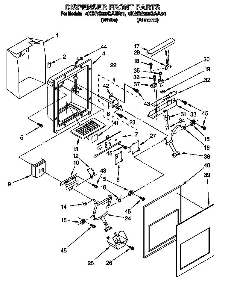KitchenAid 4KSRS22QAW01 dispenser front diagram