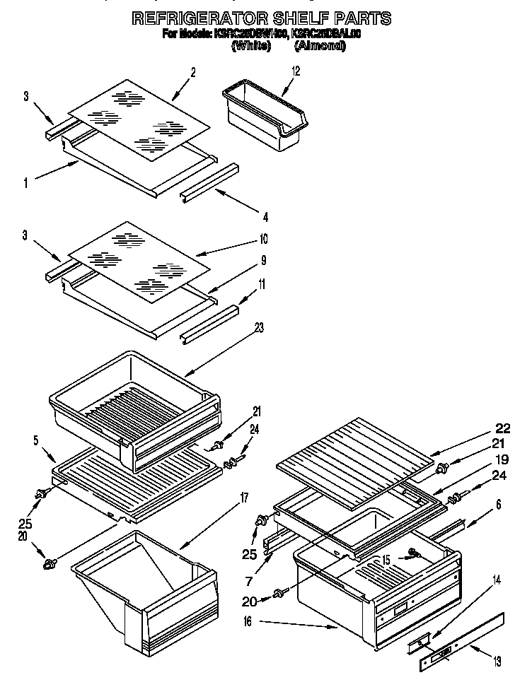 KitchenAid KSRC25DBAL00 refrigerator shelf diagram