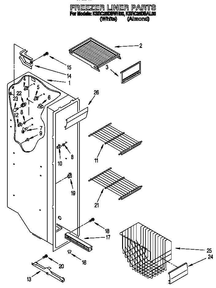 KitchenAid KSRC25DBAL00 freezer liner diagram