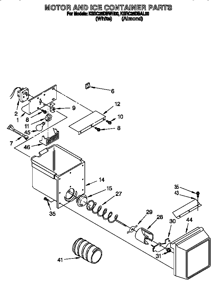 KitchenAid KSRC25DBAL00 motor and ice container diagram
