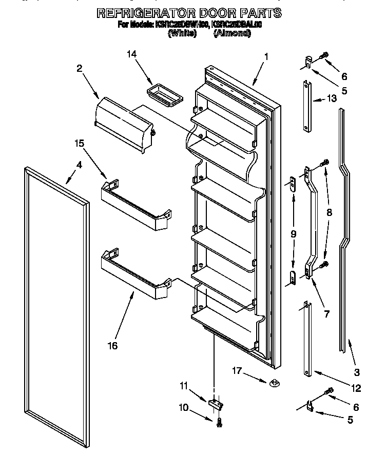 KitchenAid KSRC25DBAL00 refrigerator door diagram